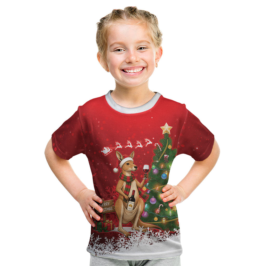 Australia Christmas In July Kid T Shirt Kangaroo Santa With Aussie Wine