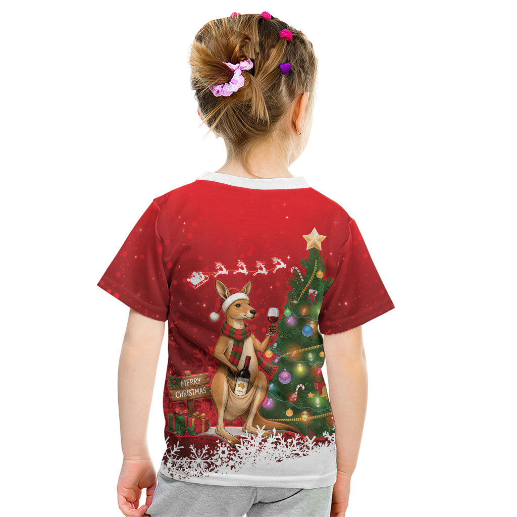 Australia Christmas In July Kid T Shirt Kangaroo Santa With Aussie Wine
