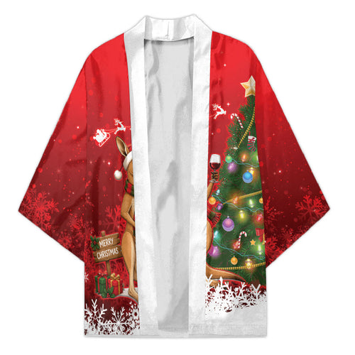 Australia Christmas In July Kimono Kangaroo Santa With Aussie Wine