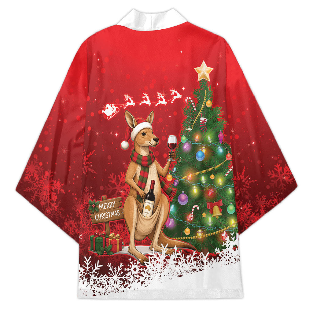 Australia Christmas In July Kimono Kangaroo Santa With Aussie Wine