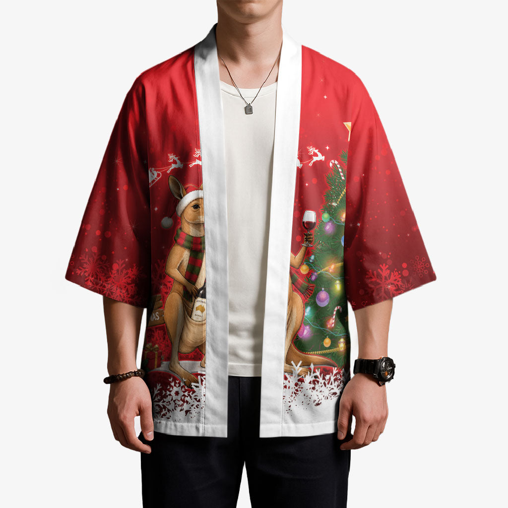Australia Christmas In July Kimono Kangaroo Santa With Aussie Wine