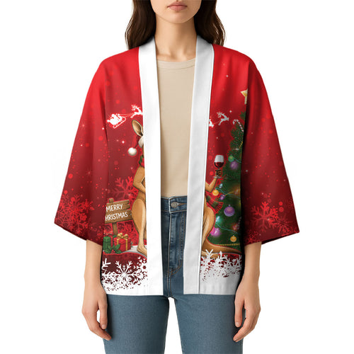 Australia Christmas In July Kimono Kangaroo Santa With Aussie Wine