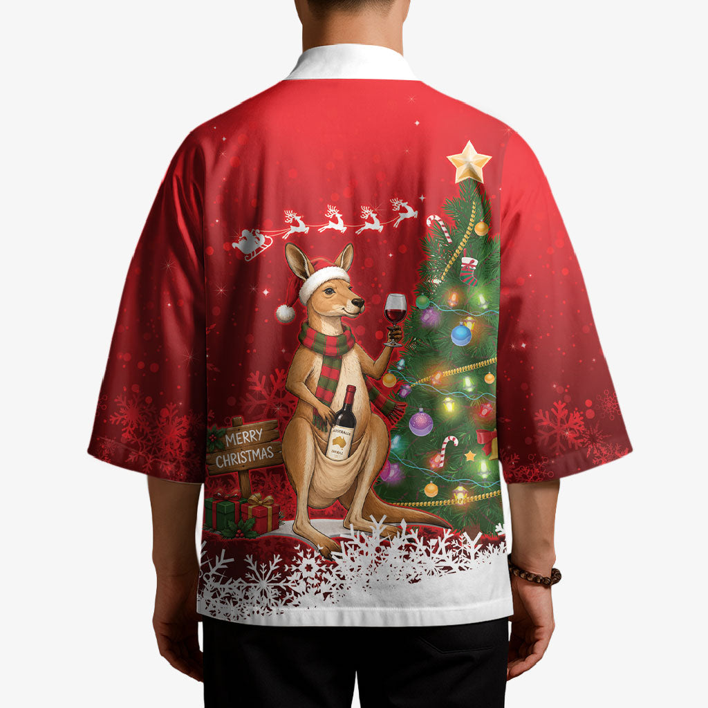 Australia Christmas In July Kimono Kangaroo Santa With Aussie Wine