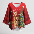 Australia Christmas In July Kimono Sleeve Blouse Kangaroo Santa With Aussie Wine