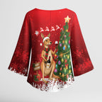 Australia Christmas In July Kimono Sleeve Blouse Kangaroo Santa With Aussie Wine