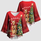 Australia Christmas In July Kimono Sleeve Blouse Kangaroo Santa With Aussie Wine
