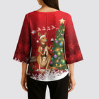 Australia Christmas In July Kimono Sleeve Blouse Kangaroo Santa With Aussie Wine