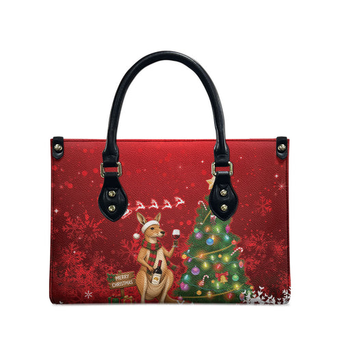 Australia Christmas In July Leather Bag Kangaroo Santa With Aussie Wine