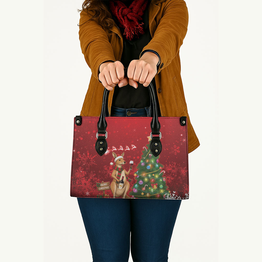 Australia Christmas In July Leather Bag Kangaroo Santa With Aussie Wine