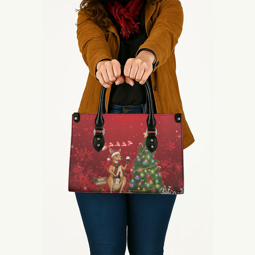 Australia Christmas In July Leather Bag Kangaroo Santa With Aussie Wine