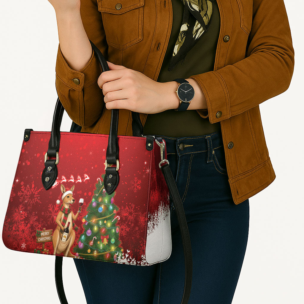 Australia Christmas In July Leather Bag Kangaroo Santa With Aussie Wine