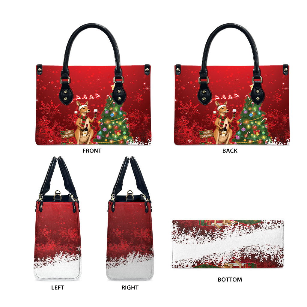Australia Christmas In July Leather Bag Kangaroo Santa With Aussie Wine