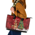 Australia Christmas In July Leather Tote Bag Kangaroo Santa With Aussie Wine