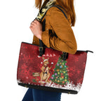 Australia Christmas In July Leather Tote Bag Kangaroo Santa With Aussie Wine