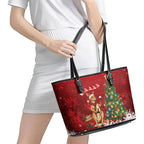 Australia Christmas In July Leather Tote Bag Kangaroo Santa With Aussie Wine