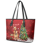 Australia Christmas In July Leather Tote Bag Kangaroo Santa With Aussie Wine