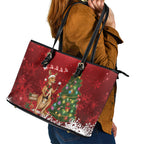 Australia Christmas In July Leather Tote Bag Kangaroo Santa With Aussie Wine