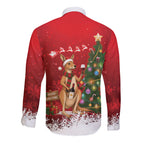 Australia Christmas In July Long Sleeve Button Shirt Kangaroo Santa With Aussie Wine