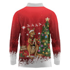 Australia Christmas In July Long Sleeve Polo Shirt Kangaroo Santa With Aussie Wine