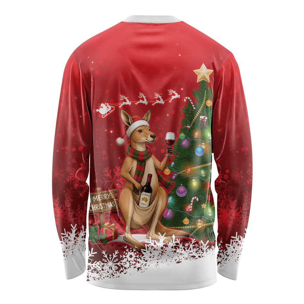 Australia Christmas In July Long Sleeve Shirt Kangaroo Santa With Aussie Wine