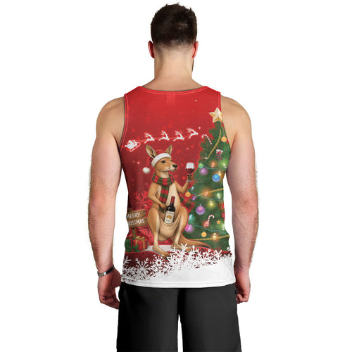 Australia Christmas In July Men Tank Top Kangaroo Santa With Aussie Wine