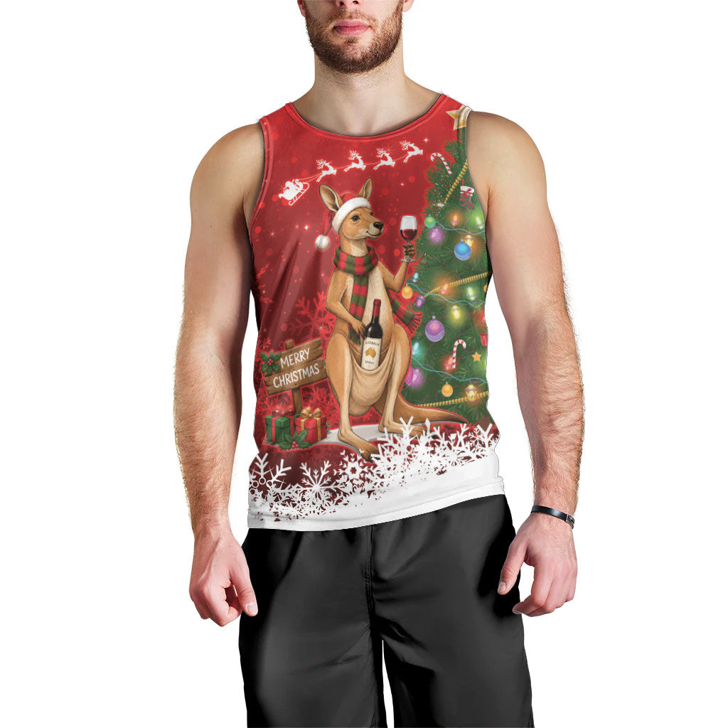 Australia Christmas In July Men Tank Top Kangaroo Santa With Aussie Wine