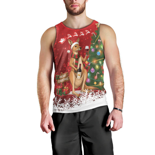 Australia Christmas In July Men Tank Top Kangaroo Santa With Aussie Wine