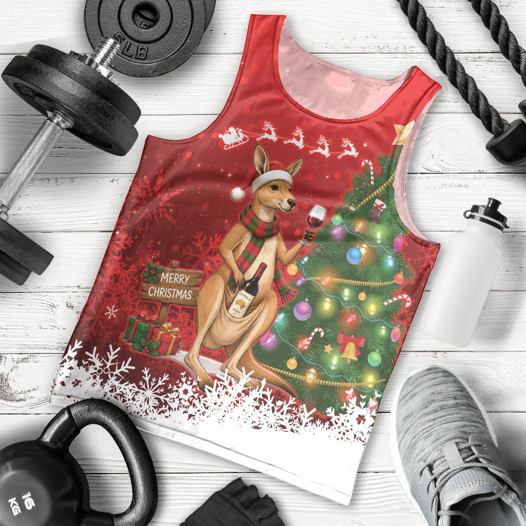 Australia Christmas In July Men Tank Top Kangaroo Santa With Aussie Wine