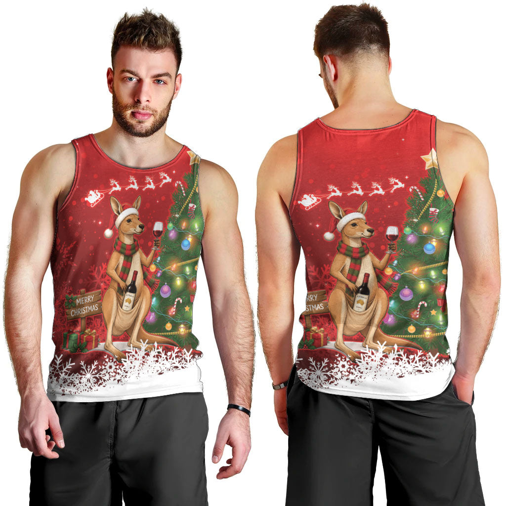 Australia Christmas In July Men Tank Top Kangaroo Santa With Aussie Wine