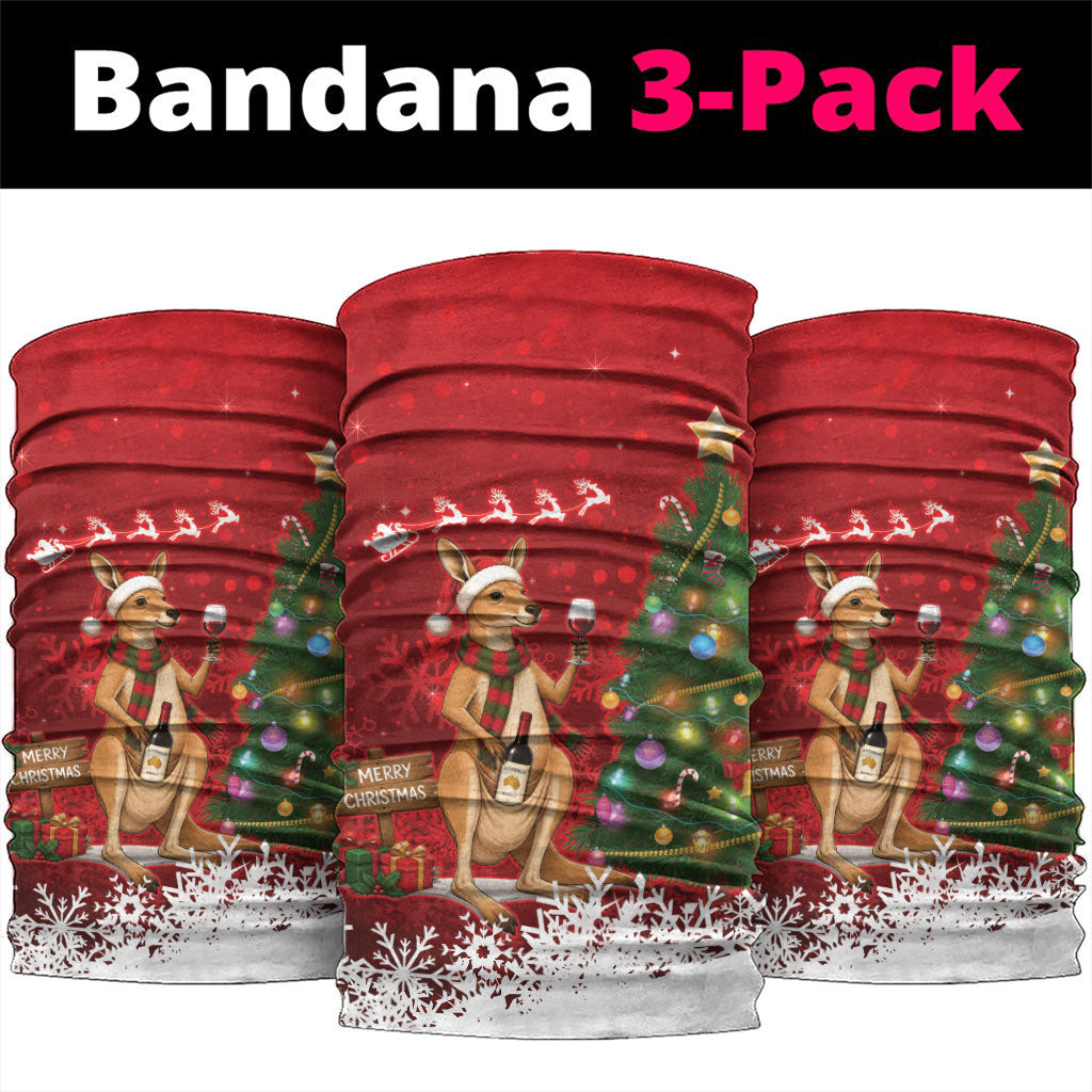 Australia Christmas In July Neck Gaiter Kangaroo Santa With Aussie Wine