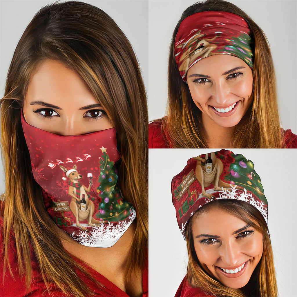 Australia Christmas In July Neck Gaiter Kangaroo Santa With Aussie Wine