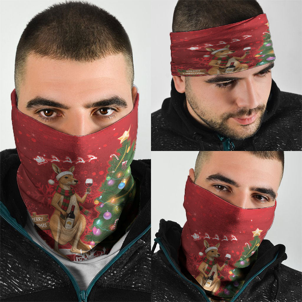 Australia Christmas In July Neck Gaiter Kangaroo Santa With Aussie Wine