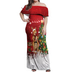 Australia Christmas In July Off Shoulder Maxi Dress Kangaroo Santa With Aussie Wine