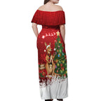 Australia Christmas In July Off Shoulder Maxi Dress Kangaroo Santa With Aussie Wine