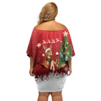 Australia Christmas In July Off Shoulder Short Dress Kangaroo Santa With Aussie Wine