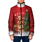 Australia Christmas In July Padded Jacket Kangaroo Santa With Aussie Wine