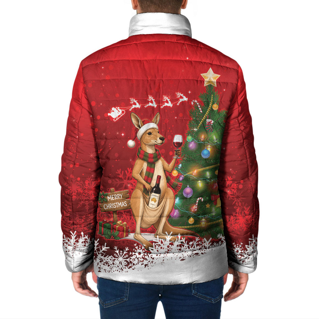 Australia Christmas In July Padded Jacket Kangaroo Santa With Aussie Wine