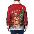Australia Christmas In July Padded Jacket Kangaroo Santa With Aussie Wine