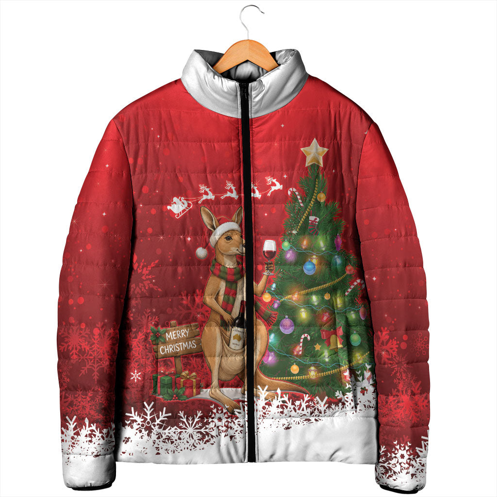 Australia Christmas In July Padded Jacket Kangaroo Santa With Aussie Wine
