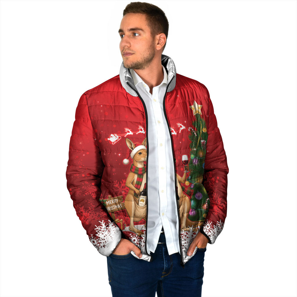 Australia Christmas In July Padded Jacket Kangaroo Santa With Aussie Wine