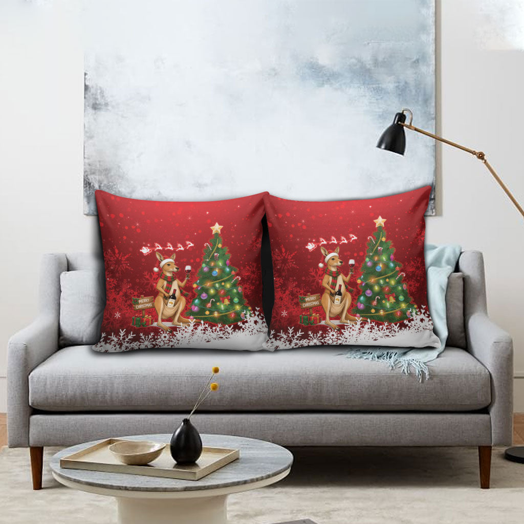 Australia Christmas In July Pillow Cover Kangaroo Santa With Aussie Wine