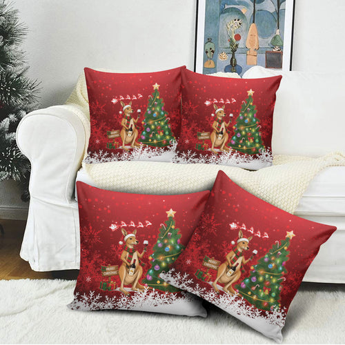 Australia Christmas In July Pillow Cover Kangaroo Santa With Aussie Wine