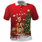 Australia Christmas In July Polo Shirt Kangaroo Santa With Aussie Wine