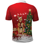 Australia Christmas In July Polo Shirt Kangaroo Santa With Aussie Wine