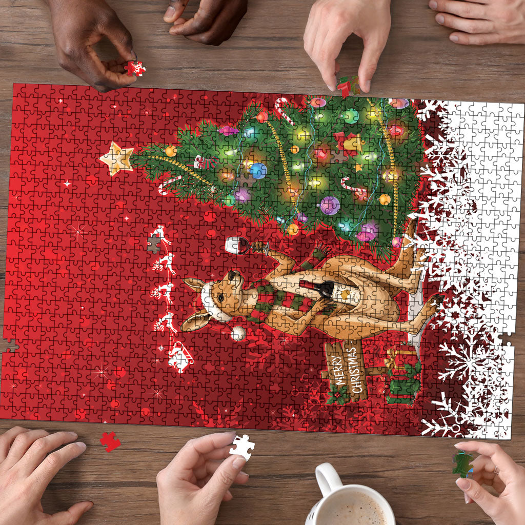 Australia Christmas In July Puzzle Kangaroo Santa With Aussie Wine