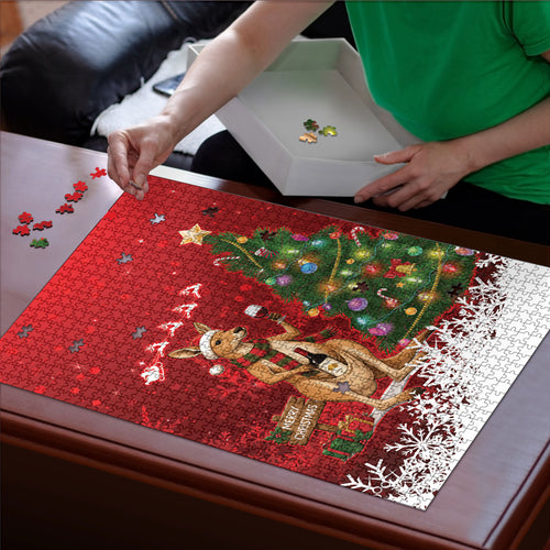 Australia Christmas In July Puzzle Kangaroo Santa With Aussie Wine