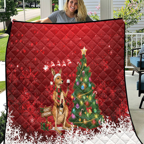 Australia Christmas In July Quilt Kangaroo Santa With Aussie Wine