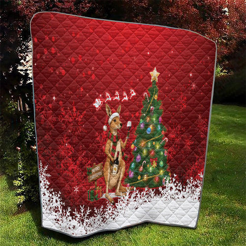 Australia Christmas In July Quilt Kangaroo Santa With Aussie Wine