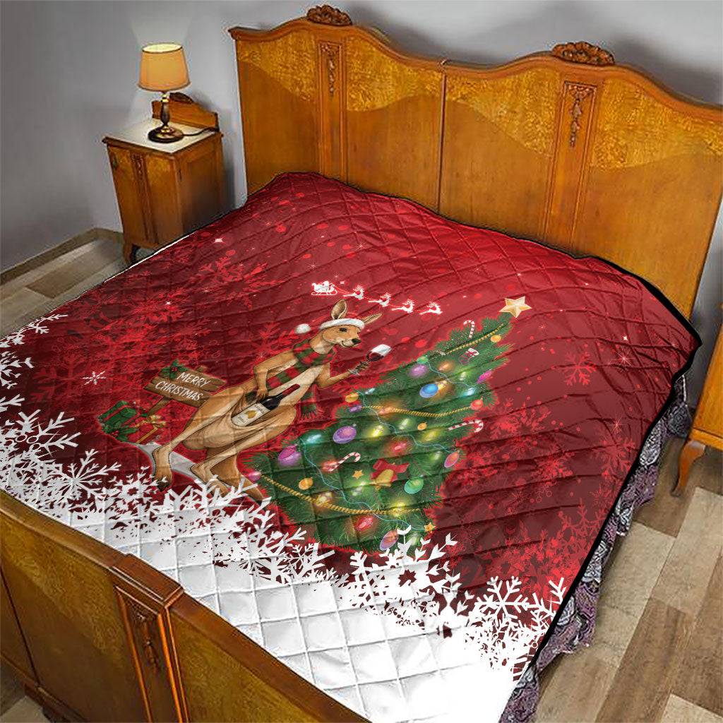Australia Christmas In July Quilt Kangaroo Santa With Aussie Wine
