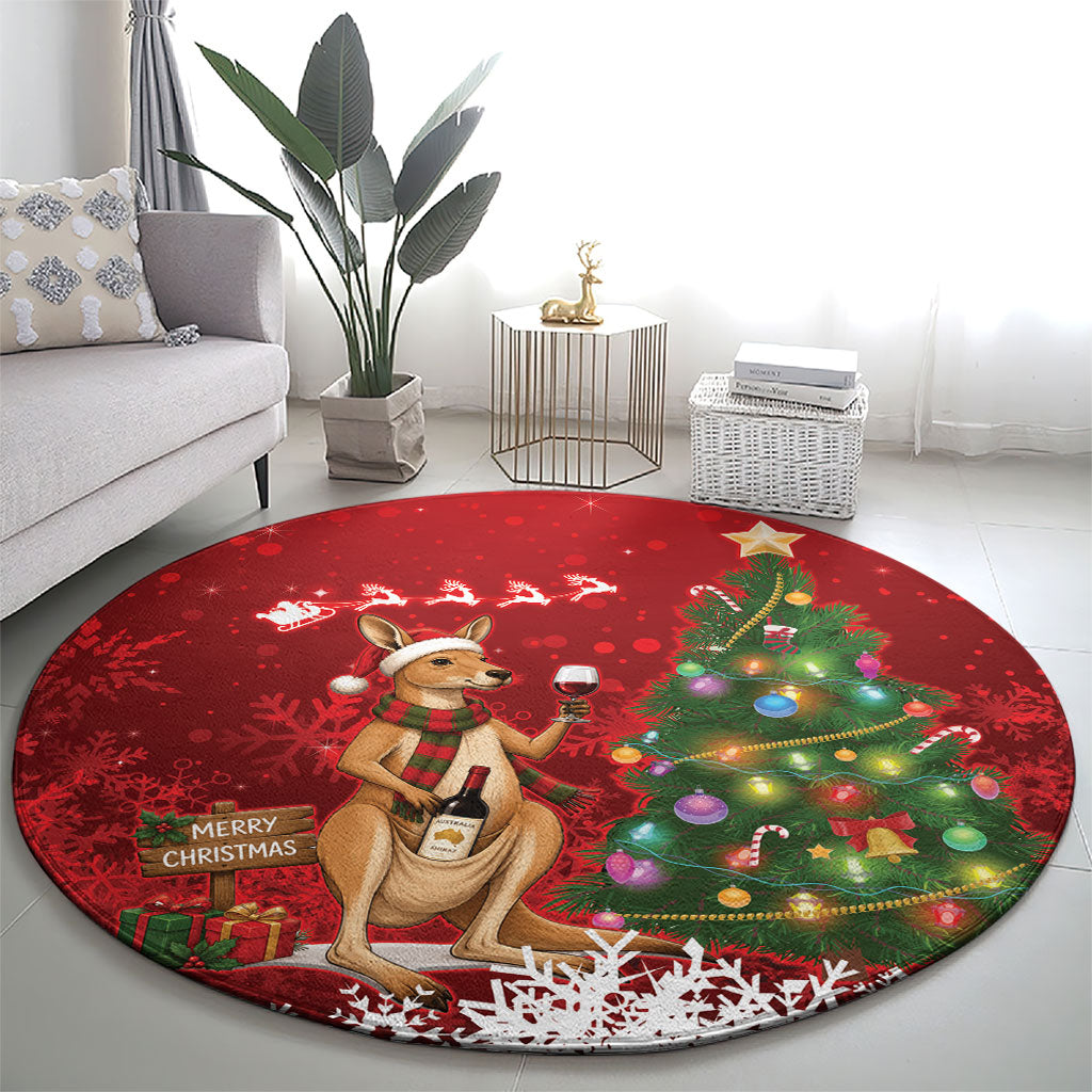 Australia Christmas In July Round Carpet Kangaroo Santa With Aussie Wine